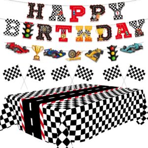 xipegpa race car party decorations include race car happy birthday banner race car tablecloths for race car birthday baby shower party supplies (race car party decor kit, 54 x 108 inch)