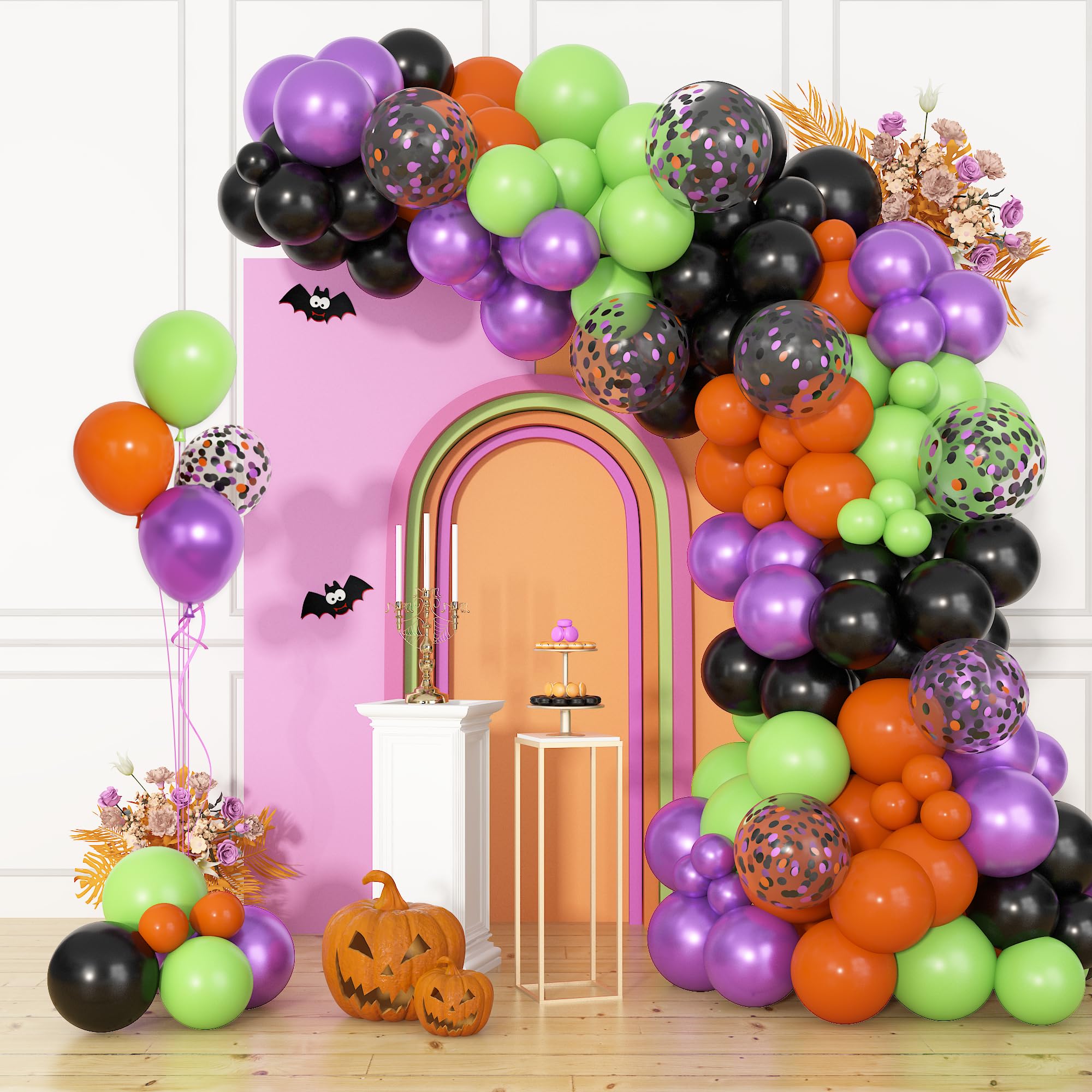 72Pcs Halloween Latex Balloons Kit,12inch Orange Black Purple Green Confetti Balloons Halloween Decorations for kids Halloween Celebration Party Decor