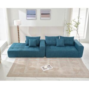 110" Cloud Modular Sectional Sofa, Linen L-Shape Freedom Combination Sofa with Reversible Chaise, Comfy Deep Seat Floor Living Room Sofa Couch with 3 Pillows for Apartment Office (Blue)