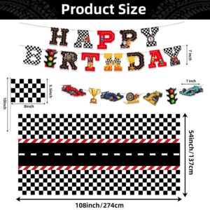 XIPEGPA Race Car Party Decorations Include Race Car Happy Birthday Banner Race Car Tablecloths for Race Car Birthday Baby Shower Party Supplies (Race Car Party Decor Kit, 54 x 108 Inch)