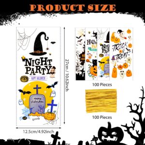 RICEDUO Halloween Cellophane Treat Bags, Halloween Trick or Treat Goody Gags 100pcs with Twists for Snacks Cookies Packing, Goodie Bags Halloween Party Supplies