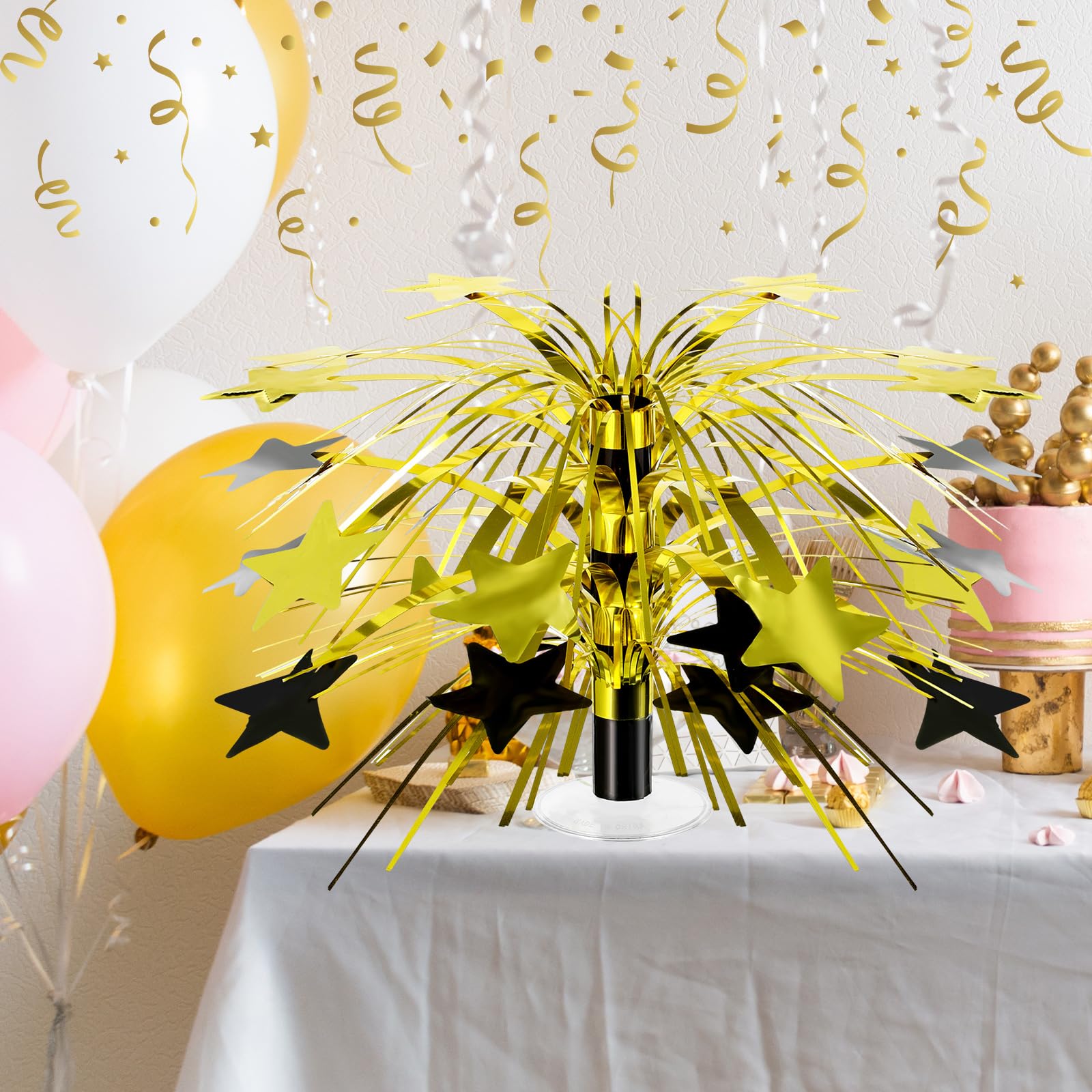 Memorywuu 6 Pcs Black and Gold Foil Spray Centerpieces for Tables Metallic Star Table Decorations for Birthday Graduation Party Favor Supplies New Year Photo Booth Props, 8.7 Inch Tall