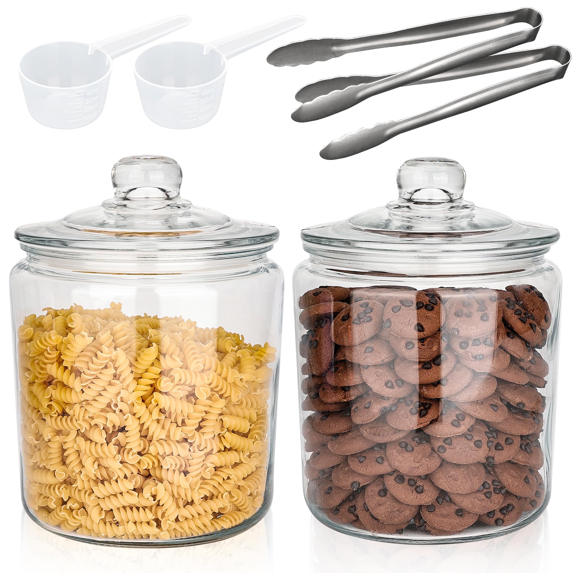 Set of 2, 1 Gallon Glass Cookie Jar, Large Glass Jars with Airtight Lids, Clear Storage Container for Keep Fresh, Kitchen Food Organization Canisters for Candy, Flour, Sugar, Coffee