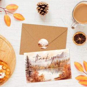 Whaline 48 Pack Fall Thank You Card Watercolor Forest Mountain Landscape Greeting Cards with Envelope Sticker Blank Note Cards for Autumn Thanksgiving Wedding, 4 x 6Inch