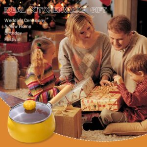 Sauce Pan with Lid,1.4 Quarts Nonstick Small Milk Pot with Cute Pumpkin-Shaped Cover Beads, Healthy Stone Coating Cookware Small Soup Pot Suitable for All Stove,PFOS & PFOA Free (Yellow)