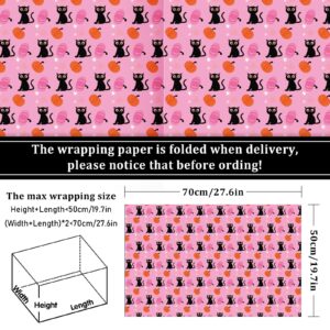 Whaline 12 Sheets Pink Halloween Wrapping Paper - Not Roll - Pink Black Ghost Gift Wrap Paper Pumpkin Cat Folded Flat Cute DIY Art Craft Paper for Halloween Party Decor Supplies, 19.7 x 27.6 Inch