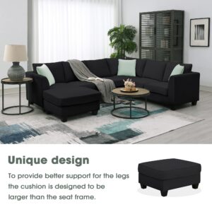 Modern Large U-Shape Sectional Sofa Set, 7 Seat Fabric Sofaset with Movable Ottoman