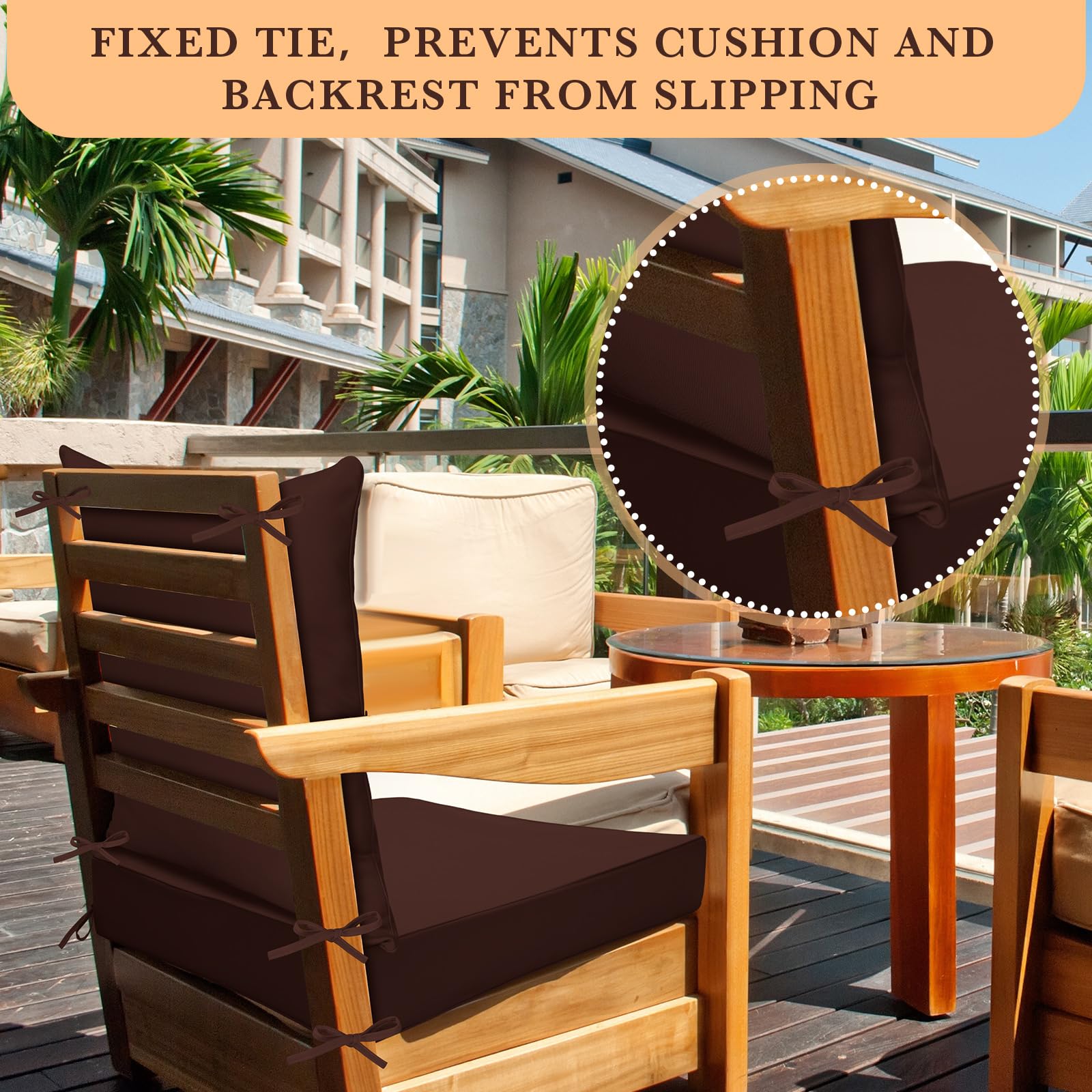 Suzile 6 Pcs Outdoor Deep Seat Chair Cushions Waterproof Patio Cushions Set, 20 x 20 Inch Seat Cushions for Patio Furniture Replacement Removable Seat and Back Cushion (Dark Brown)