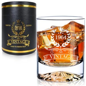 luxulish 60th birthday gifts for men, 12oz vintage 1964 whiskey glass with unique base, 60th birthday decorations for men, 60 year old cool bday gift ideas for him, dad, husband, friends