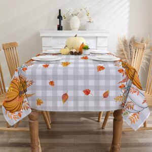 cusugbaso Fall Tablecloth 60x84 Inch Rectangle - Grey Plaid Pumpkins Fall Decorations for Home - Water Resistant Harvest Thanksgiving Table Cloth Rectangle for Party, Dinning, Home