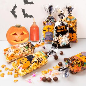 RICEDUO Halloween Cellophane Treat Bags, Halloween Trick or Treat Goody Gags 100pcs with Twists for Snacks Cookies Packing, Goodie Bags Halloween Party Supplies