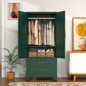 71" metal armoire wardrobe closet, metal wardrobe cabinet with hanging rod (green)