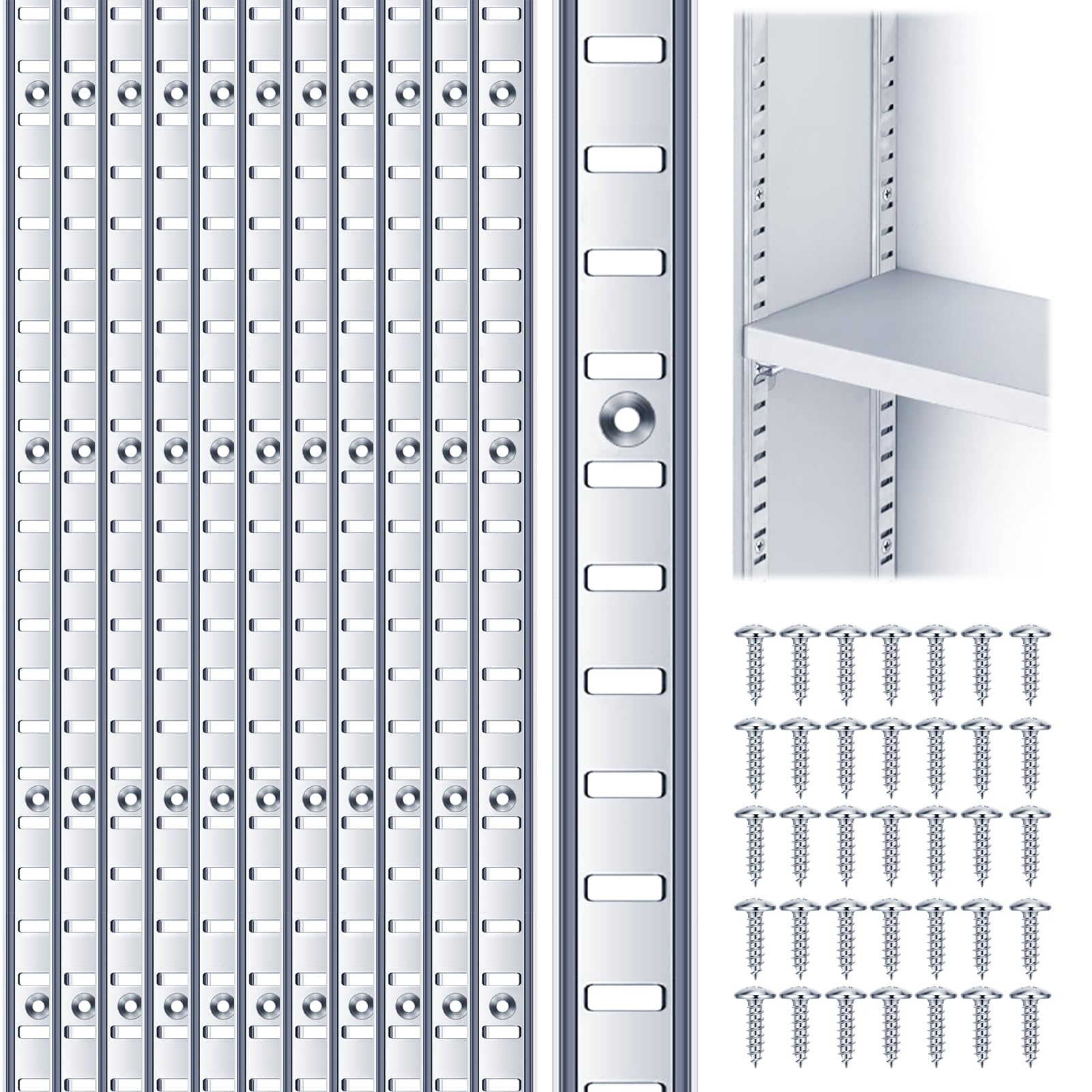 YVTCRTCW 12 Pack Shelf Pilaster with Screws, Stable Structure 39 inch Thicken Metal Mortise Mount Shelf Rail, Lengthen Adjustable Wall Shelves for Wall Shelving System Closet Organization, Silver