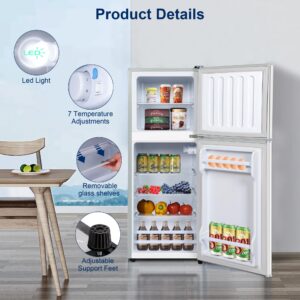 OOTDAY Mini Fridge With Freezer, 4.8 Cu. Ft.Refrigerator With 2 Doors, Apartment Size Refrigerator with Freezer Combo for Bedroom, Office, Kitchen, Apartment, Dorm