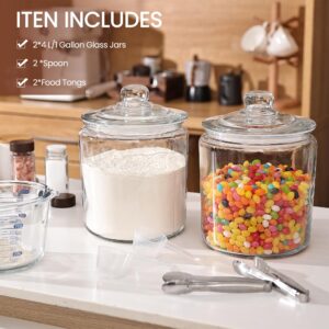 Set of 2, 1 Gallon Glass Cookie Jar, Large Glass Jars with Airtight Lids, Clear Storage Container for Keep Fresh, Kitchen Food Organization Canisters for Candy, Flour, Sugar, Coffee