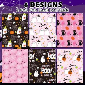 Whaline 12 Sheets Pink Halloween Wrapping Paper - Not Roll - Pink Black Ghost Gift Wrap Paper Pumpkin Cat Folded Flat Cute DIY Art Craft Paper for Halloween Party Decor Supplies, 19.7 x 27.6 Inch