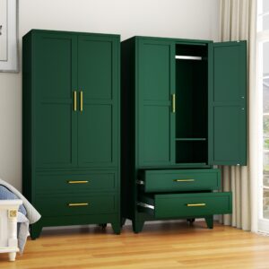 71" Metal Armoire Wardrobe Closet, Metal Wardrobe Cabinet with Hanging Rod (Green)