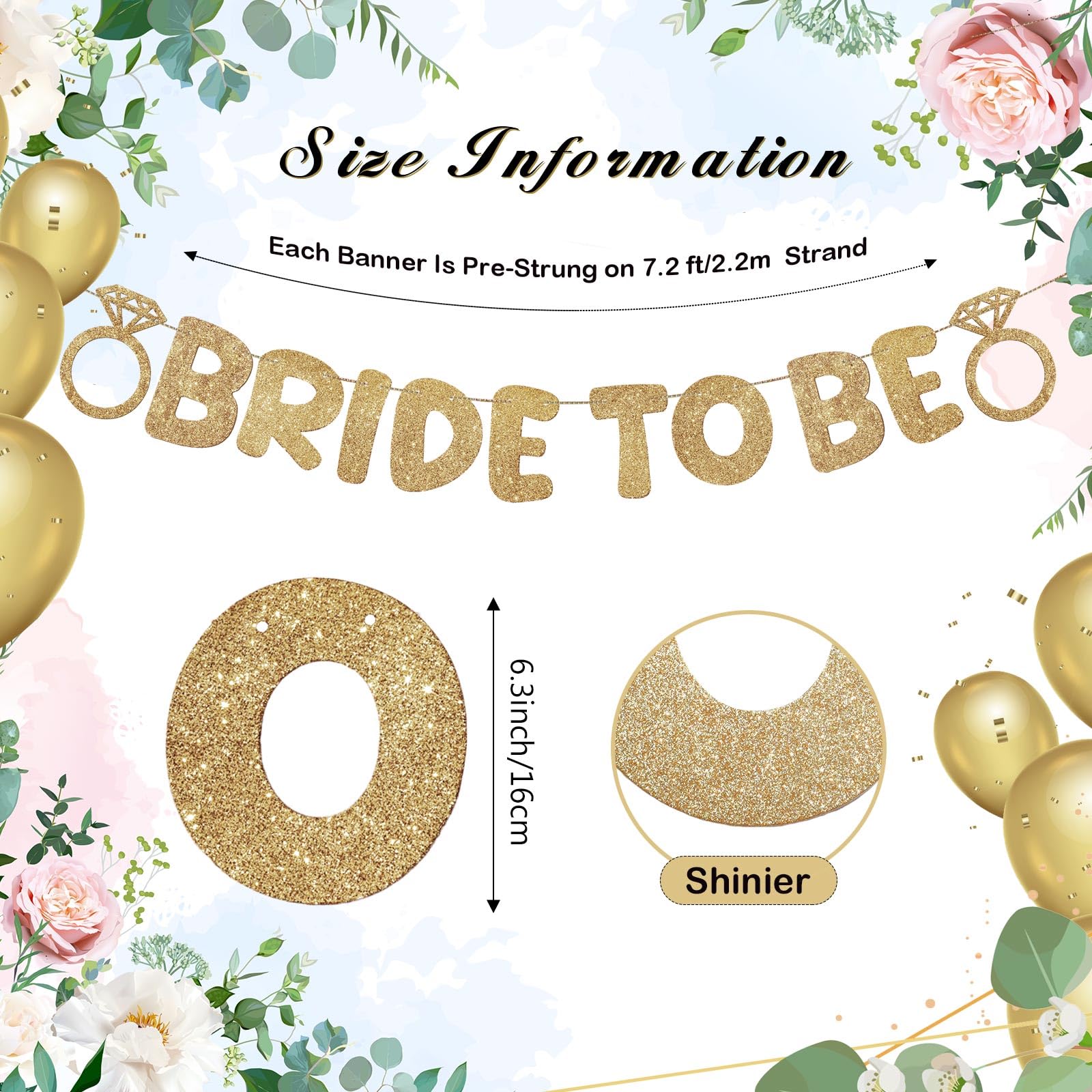 Breling Pre Strung Bride to Be Glitter Banner Bridal Shower Decorations Bride to Be Sign Bachelorette Party Banner Bridal Shower Garland for Engagement Wedding Bride Party Decorations(Champagne Gold)