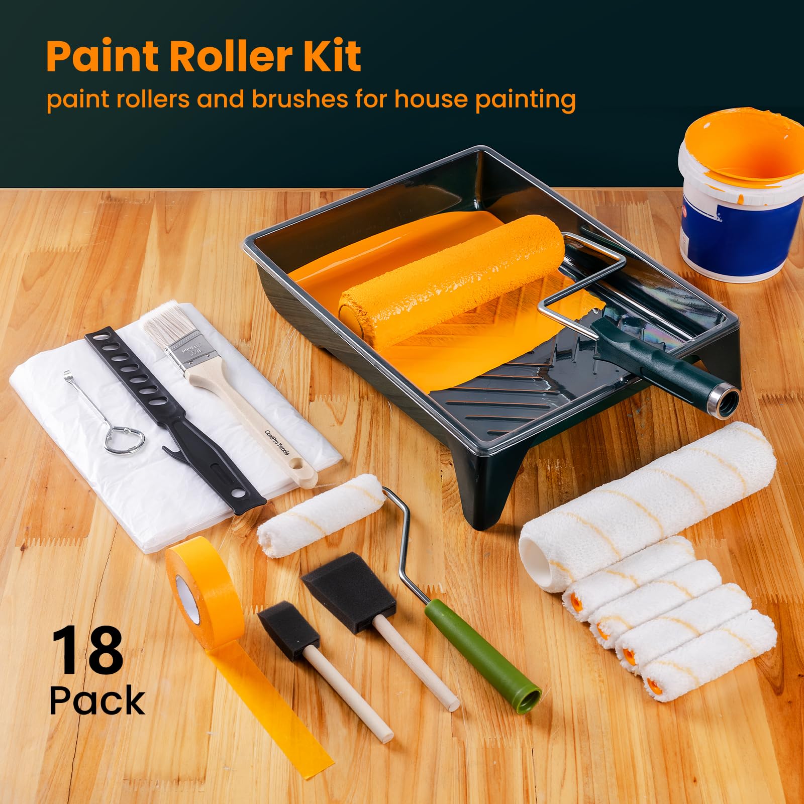 CoatPro Twools Paint Roller Kit 18 pcs, 9-Inch Paint Roller Covers and 4" Small Paint Rollers with Frames, Wall Paint Brushes & Painting Supplies for Home, Paint Tools & Accessories for House Painters