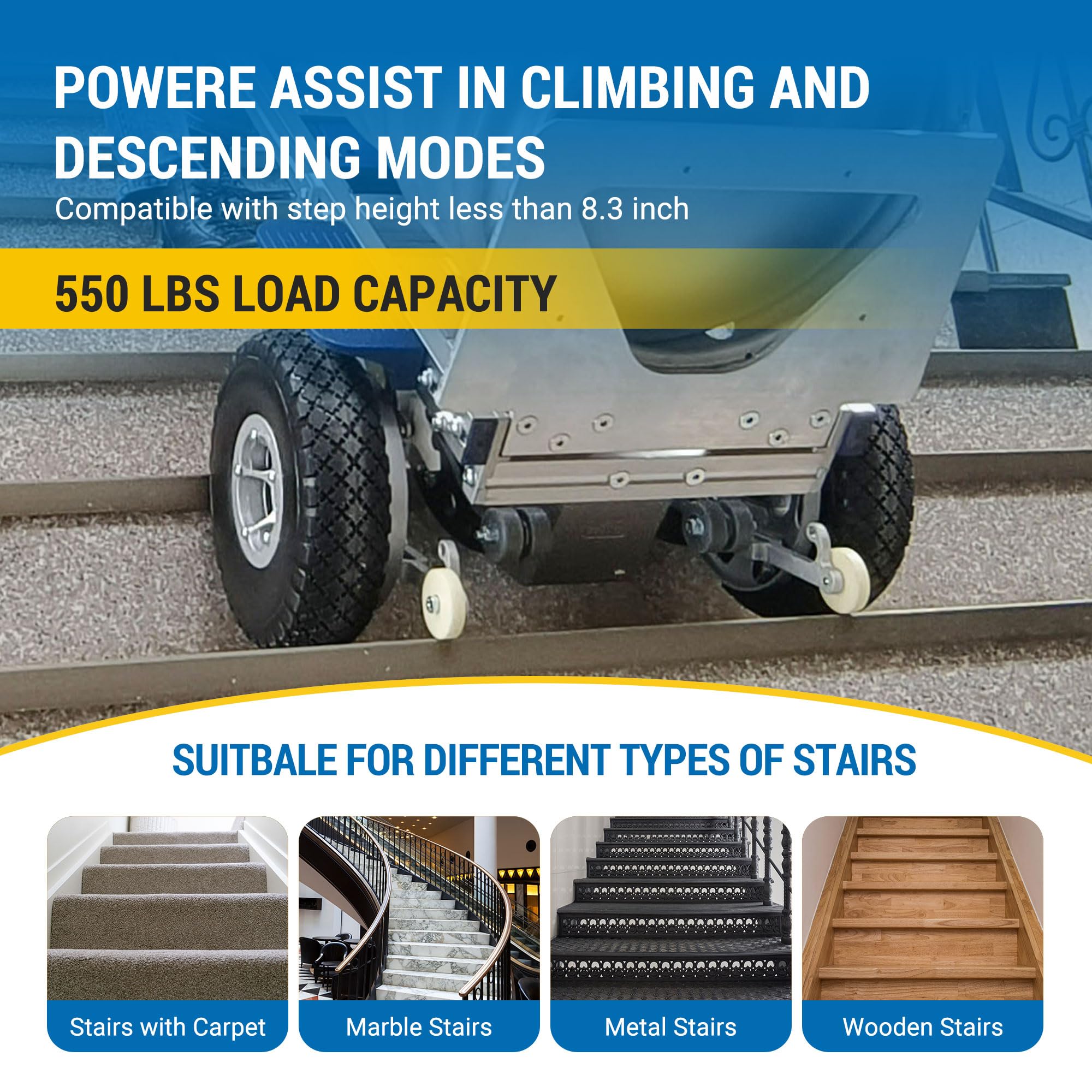 Electric Stair Climbing Dolly Hand Truck with Brake,Powered Stair Climbing Hand Trucks Dolly Cart for Moving, 550lbs Capacity Heavy Duty Stair Climber(XSTO ZW7250GC)