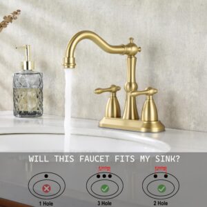 JXMMP Brushed Gold Bathroom Faucet, Stainless Steel 4 inch Centerset Bathroom Faucet with Drain and Supply Hose, 2 Hole Gold Faucet for Bathroom Sink