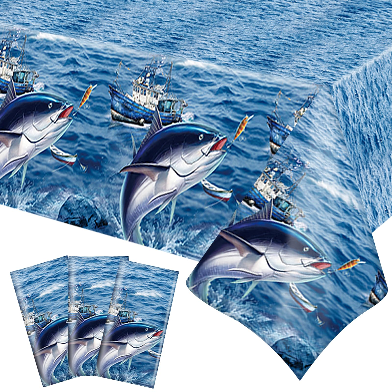 3 Pieces Gone Fishing Party Table Covers Gone Fishin’ Party Tableclothes Gone Fishing Party Decorations Supplies Favors for Fishing Theme Party Decorations Gone Fishing Party Supplies 54 X 108inches