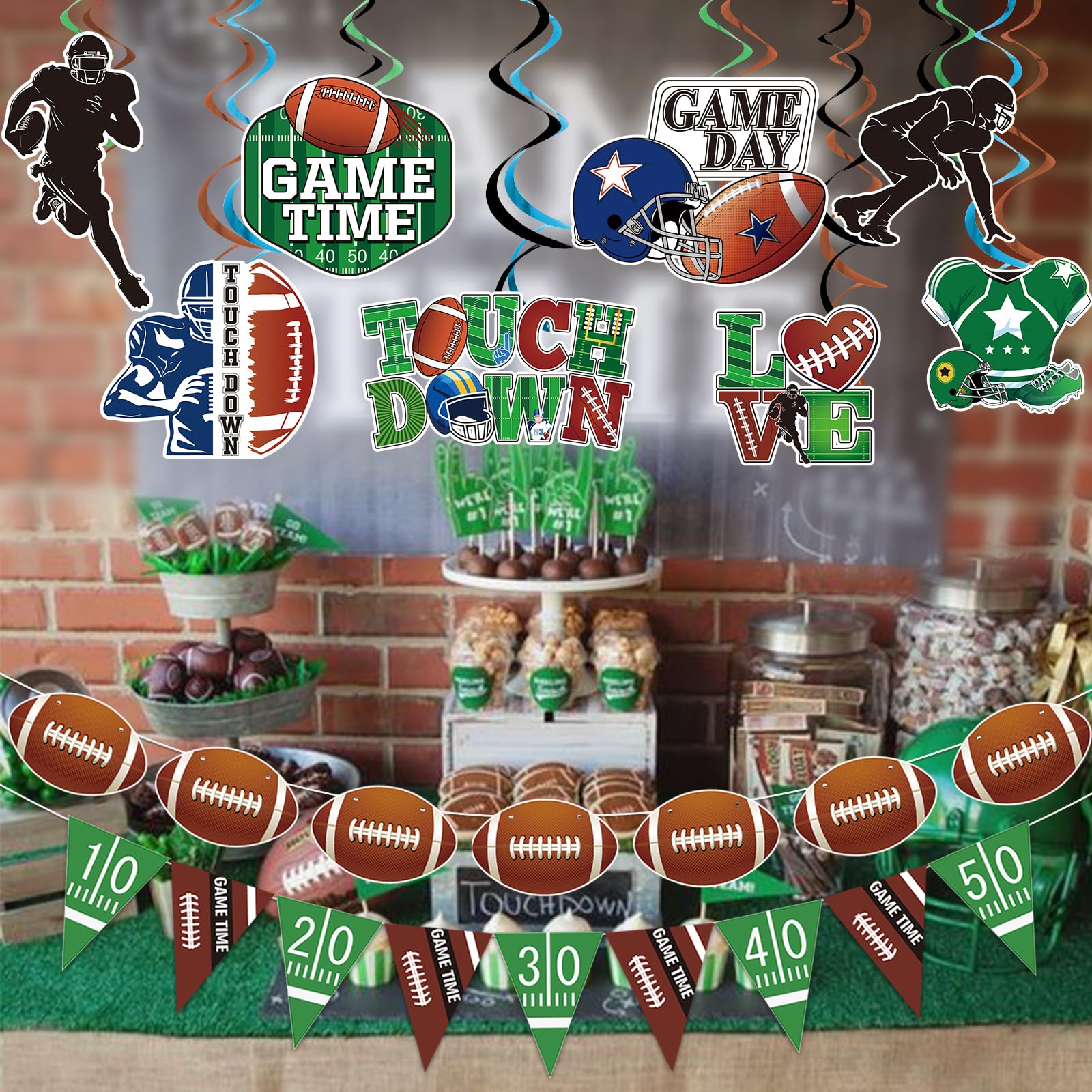 Football Party Decorations 2024 Football Game Time Touch Down Banner Football Banner with Football Party Hanging Decorations Football Party Supplies