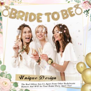 Breling Pre Strung Bride to Be Glitter Banner Bridal Shower Decorations Bride to Be Sign Bachelorette Party Banner Bridal Shower Garland for Engagement Wedding Bride Party Decorations(Champagne Gold)