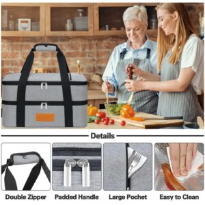 LHZK Double Insulated Casserole Carrier, Expandable Casserole Carriers for Hot or Cold Food, Insulated Food Carrier for Travel, Parties, Picnic, Fits 11 x 15 or 9 x 13 Baking Dish (Grey)