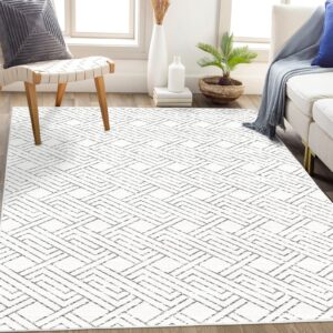 pcinfuns area rug 3x5, washable rug for living room,non slip rugs for bedroom, morden farmhouse indoor floor carpet for bathroom dining room, grey white geometry