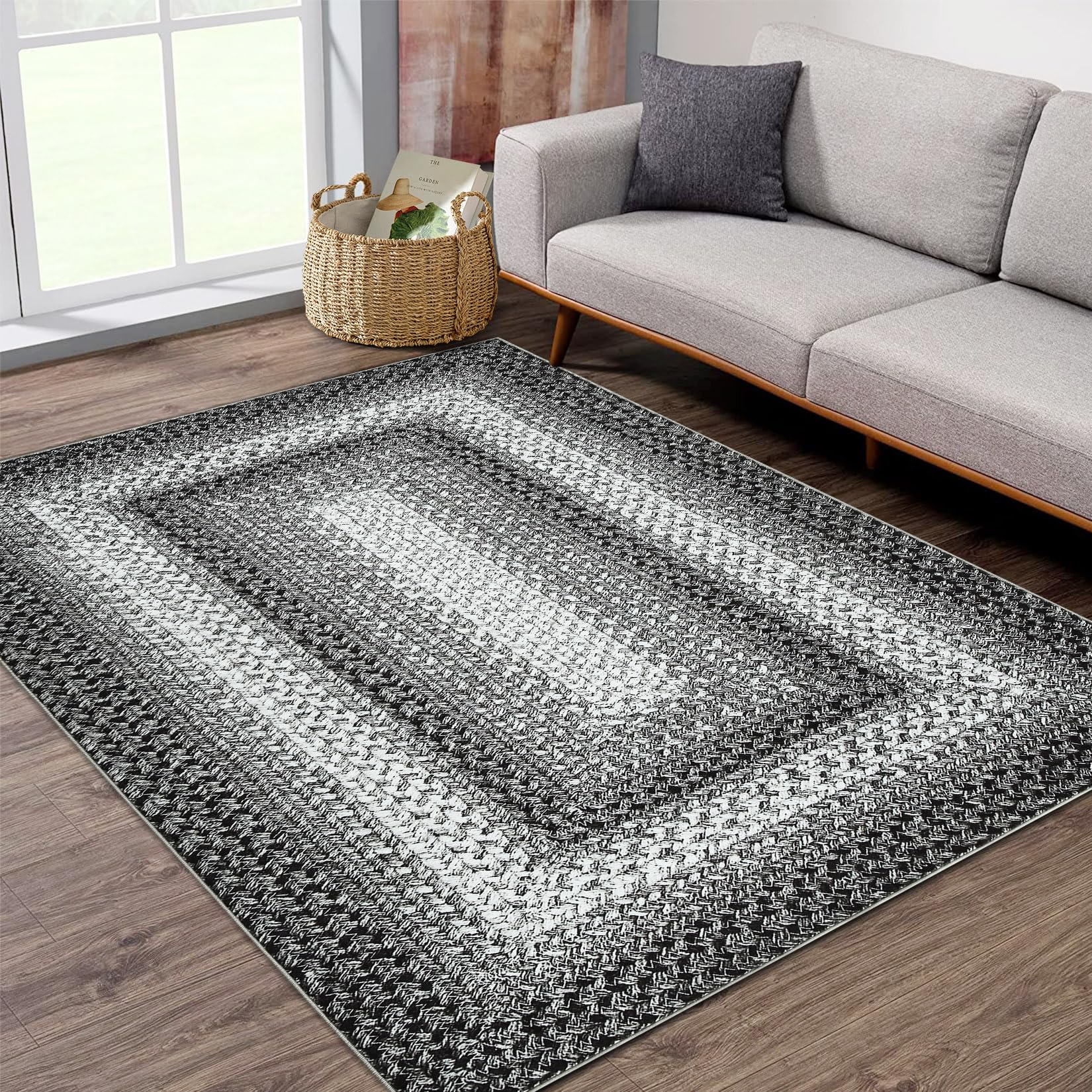 GarveeHome Small Bedroom Rug 3x5 Braided Printed Area Rug Indoor Non Slip Bohemian Rug Throw Floor Cover Farmhouse Machine Washable Carpet Boho Accent Rug for Living Room Home Decor, Grey