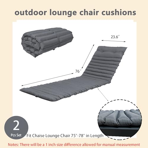 PERFECT GARDEN Chaise Lounge Cushion Outdoor Waterproof Patio Foldable Furniture Lounge Chair Cushions for Garden Patio Pool 76 * 23inch (Gray, 2-Pcs Set)