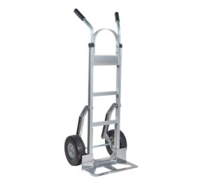 mytee products 600 lbs dual handle aluminum hand truck heavy duty dolly with 10" solid caster wheels - large hand truck with skid bars - 52.3" x 17.5" with 19.3" x 7.5" nose plate