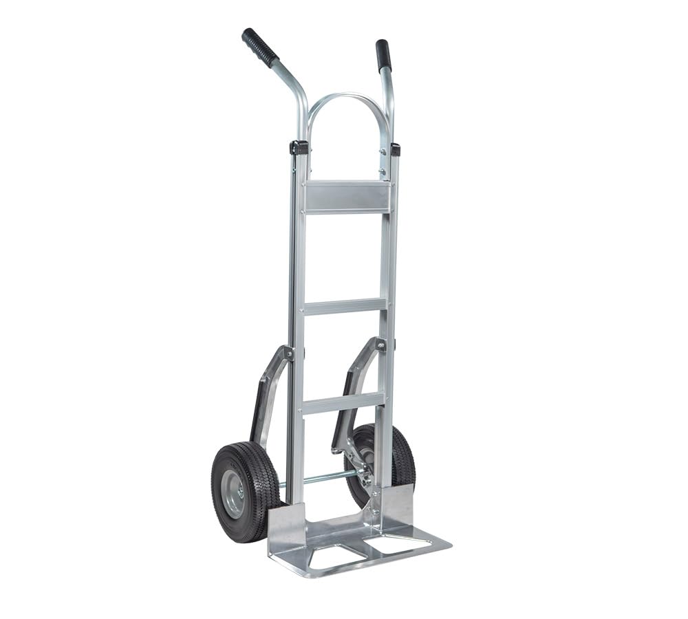 Mytee Products 600 lbs Dual Handle Aluminum Hand Truck Heavy Duty Dolly with 10" Solid Caster Wheels - Large Hand Truck with Skid Bars - 52.3" x 17.5" with 19.3" x 7.5" Nose Plate