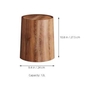 HOLIDYOYO Bathroom Trash Can with Swing Lid Wood Round Wastebasket for Under Desk Kitchen Bedroom Kids Room 12L