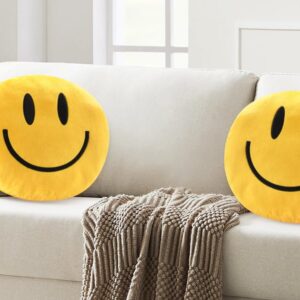 suppies Smiley Face Pillow - Soft Polyester Happy Face Pillow -14" X 14" Cute Pillow for Cute Room Decor - Living Room Decor - Toy - Birthday Gifts for Boys and Girls - 3D Round Throw Pillow