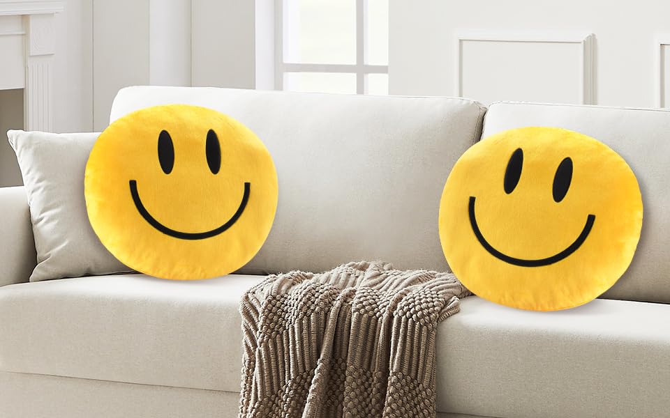 suppies Smiley Face Pillow - Soft Polyester Happy Face Pillow -14" X 14" Cute Pillow for Cute Room Decor - Living Room Decor - Toy - Birthday Gifts for Boys and Girls - 3D Round Throw Pillow