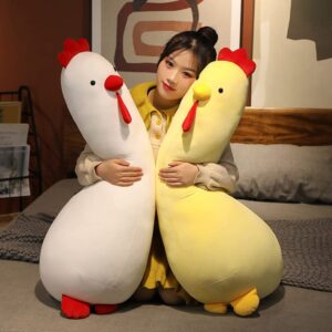 Maomoto Long Chicken Plush Body Pillow, 23.6” Soft Cute Chicken Throw Pillow Cushion Funny Fat Chicken Fluffy Pillow Stuffed Animals Plushies, Ideal Gifts for Kids Girlfriend