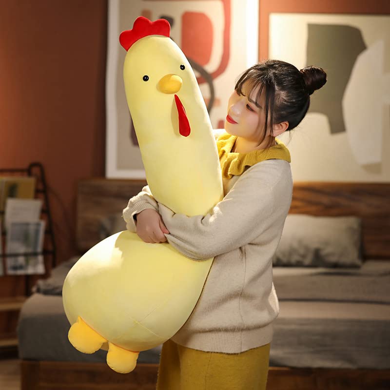 Maomoto Long Chicken Plush Body Pillow, 23.6” Soft Cute Chicken Throw Pillow Cushion Funny Fat Chicken Fluffy Pillow Stuffed Animals Plushies, Ideal Gifts for Kids Girlfriend