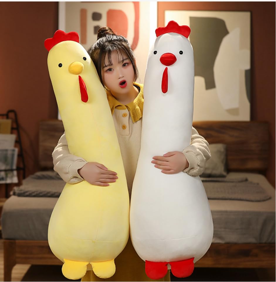 Maomoto Long Chicken Plush Body Pillow, 23.6” Soft Cute Chicken Throw Pillow Cushion Funny Fat Chicken Fluffy Pillow Stuffed Animals Plushies, Ideal Gifts for Kids Girlfriend