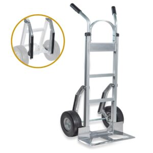 Mytee Products 600 lbs Dual Handle Aluminum Hand Truck Heavy Duty Dolly with 10" Solid Caster Wheels - Large Hand Truck with Skid Bars - 52.3" x 17.5" with 19.3" x 7.5" Nose Plate