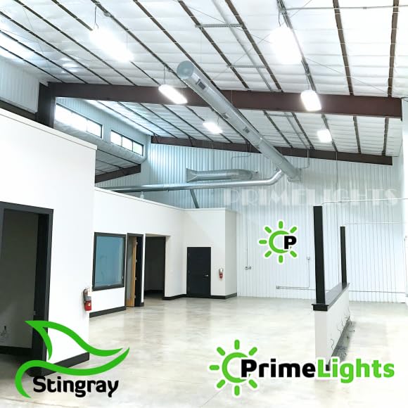 PrimeLights LED 4' ft, Shop Light 80W 14,400 Lumen 120/277v 5000K Day Garage Warehouse Shop Metal BLDG Light Fixture 120° Beam Angle Stingray 4 (Clear LED Bulbs)