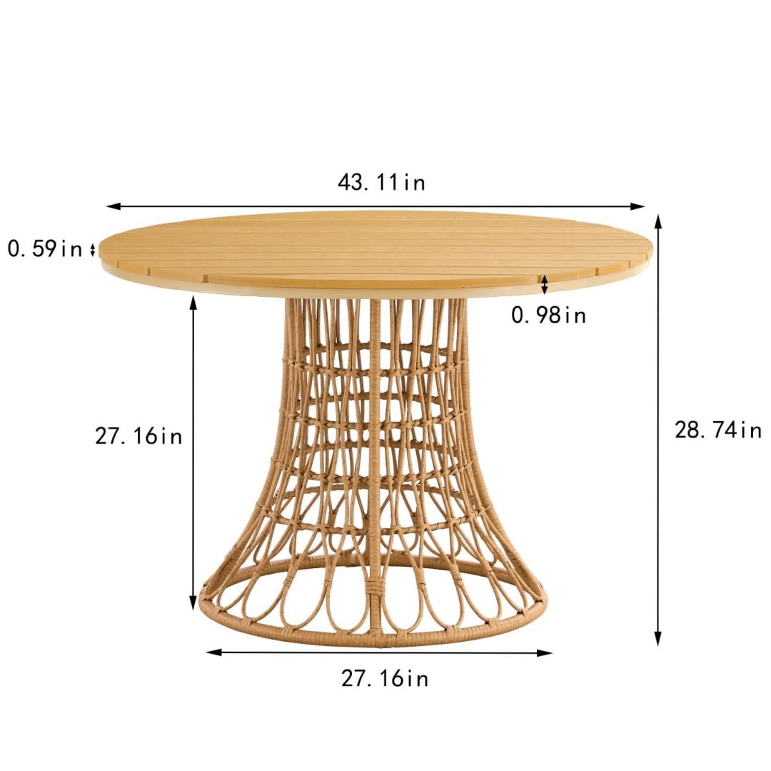 ME2 5-Piece Outdoor Patio Furniture Dining Set, All-Weather Simple Bamboo Conversation Set with Soft Cushions andDining Table for Backyard Deck for Patios, Backyard, Balcony, Garden, Lawn