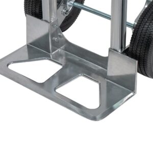 Mytee Products 600 lbs Dual Handle Aluminum Hand Truck Heavy Duty Dolly with 10" Solid Caster Wheels - Large Hand Truck with Skid Bars - 52.3" x 17.5" with 19.3" x 7.5" Nose Plate