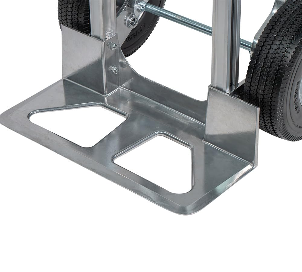 Mytee Products 600 lbs Dual Handle Aluminum Hand Truck Heavy Duty Dolly with 10" Solid Caster Wheels - Large Hand Truck with Skid Bars - 52.3" x 17.5" with 19.3" x 7.5" Nose Plate