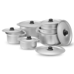 tmvel sonex aluminium metal finish glory cooking pot set with lids 6pc set - 2.5, 3.5, 5, 6.5, 9, 11 liters