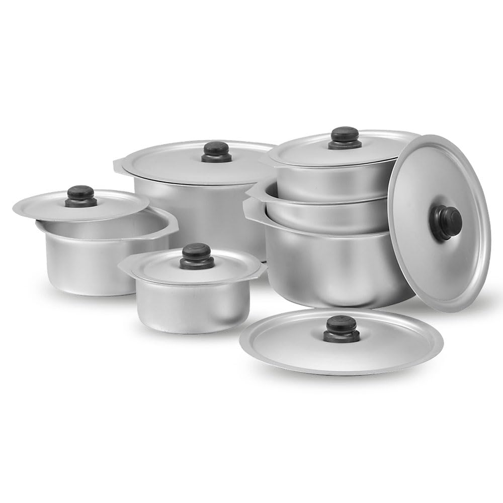 Tmvel Sonex Aluminium Metal Finish Glory Cooking Pot Set with Lids 6pc Set - 2.5, 3.5, 5, 6.5, 9, 11 liters