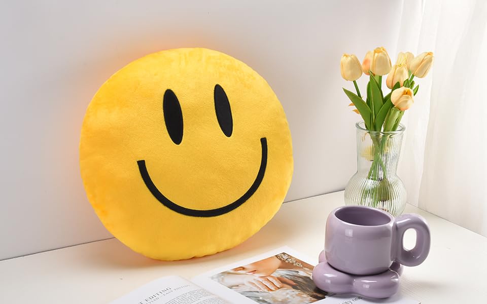 suppies Smiley Face Pillow - Soft Polyester Happy Face Pillow -14" X 14" Cute Pillow for Cute Room Decor - Living Room Decor - Toy - Birthday Gifts for Boys and Girls - 3D Round Throw Pillow