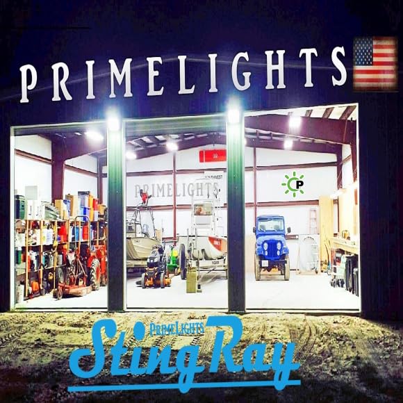 PrimeLights LED 4' ft, Shop Light 80W 14,400 Lumen 120/277v 5000K Day Garage Warehouse Shop Metal BLDG Light Fixture 120° Beam Angle Stingray 4 (Clear LED Bulbs)