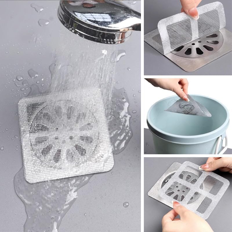 Disposable Hair Drain Stickers, 2024 Upgraded Floor Drain Sticker, Disposable Shower Drain Hair Catcher, Hair Drain Sticker, Drain Mesh Strainer for Bathroom Laundry Bathtub Kitchen (10 Pcs)